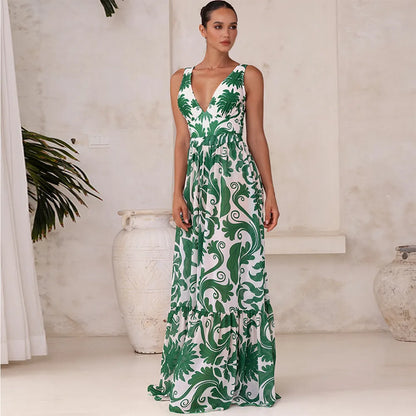 Botanica Set Green Printed One Piece Swimsuit Skirt Set Tummy Control