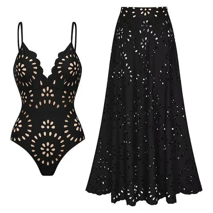 Riviera Elegance One-Piece Swimsuit & Skirt Set