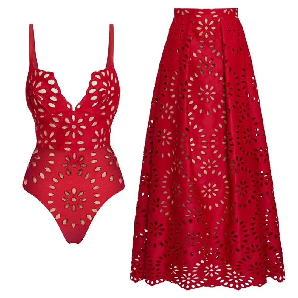 Riviera Elegance One-Piece Swimsuit & Skirt Set
