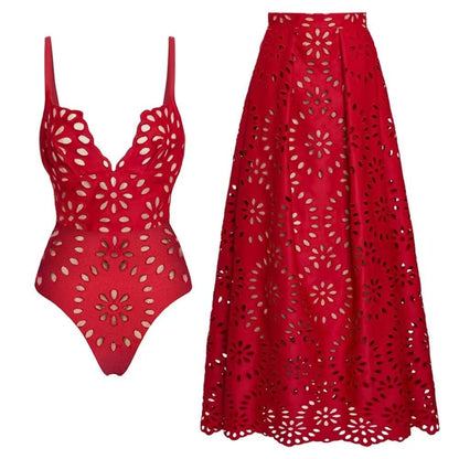 Riviera Elegance One-Piece Swimsuit & Skirt Set