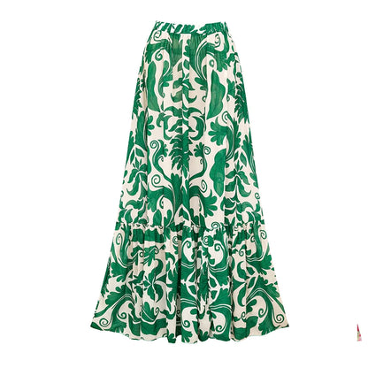 Botanica Set Green Printed One Piece Swimsuit Skirt Set Tummy Control
